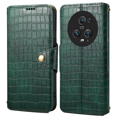 Honor Magic5 Pro Denior Leather Case - Crocodile Texture with Oil Edge, Wallet & Kickstand Features