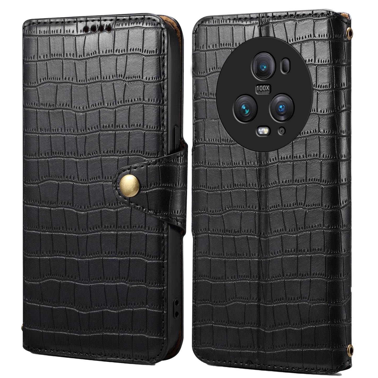 Honor Magic5 Pro Denior Leather Case - Crocodile Texture with Oil Edge, Wallet & Kickstand Features