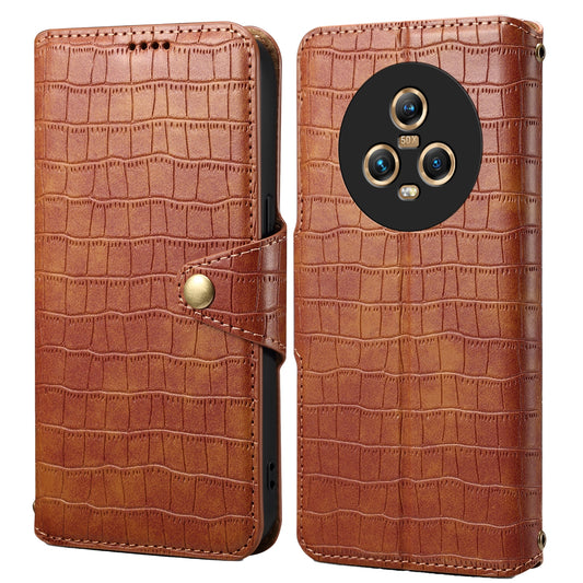 Honor Magic5 Denior Leather Case - Crocodile Texture with Oil Edge, Wallet & Kickstand Features