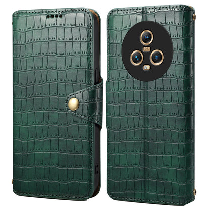 Honor Magic5 Denior Leather Case - Crocodile Texture with Oil Edge, Wallet & Kickstand Features