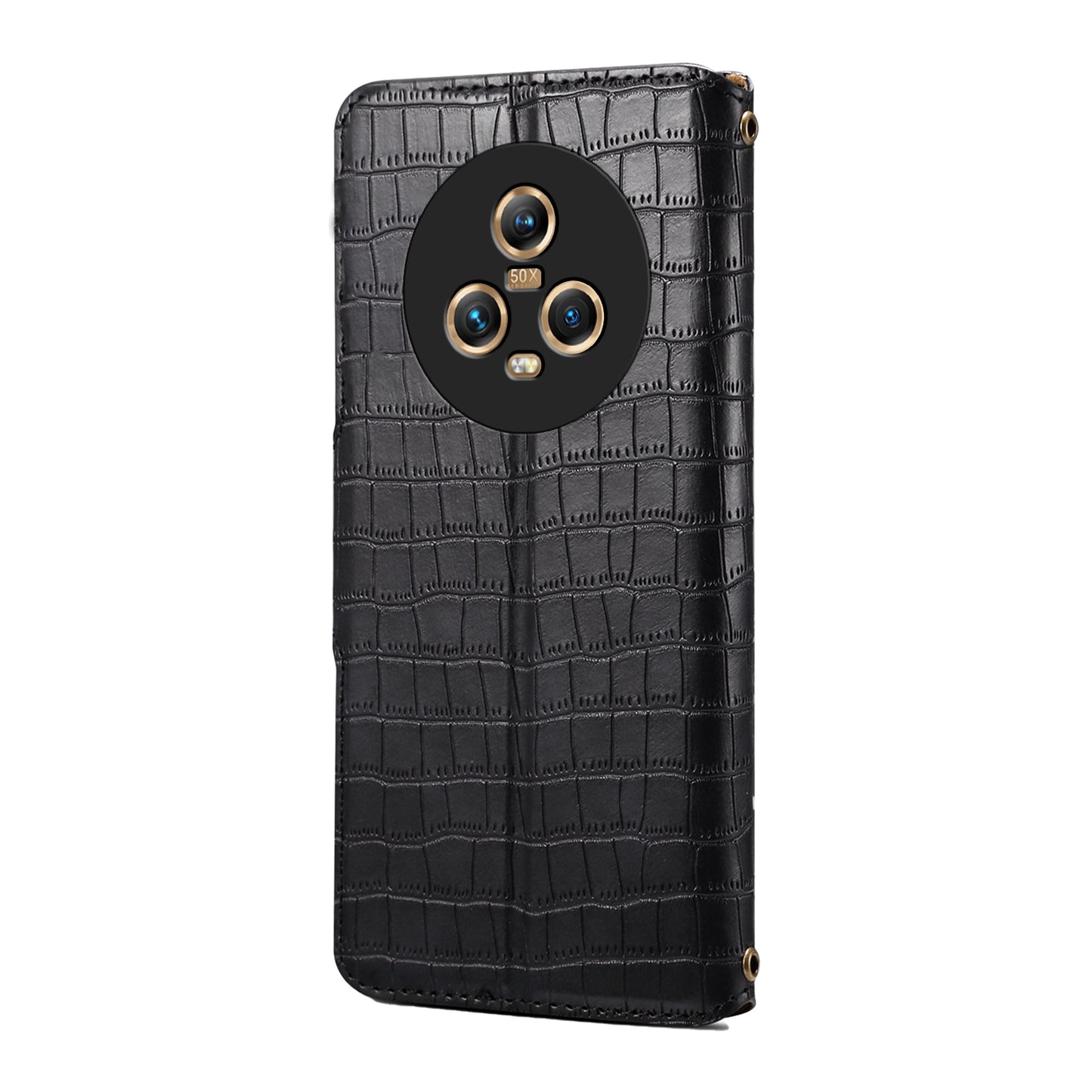 Honor Magic5 Denior Leather Case - Crocodile Texture with Oil Edge, Wallet & Kickstand Features