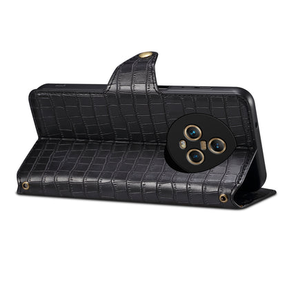 Honor Magic5 Denior Leather Case - Crocodile Texture with Oil Edge, Wallet & Kickstand Features