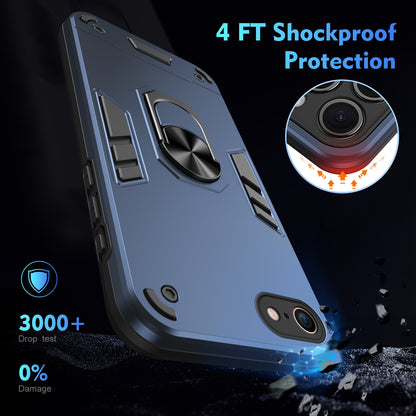 Shockproof iPhone SE 2022/SE 2020 Phone Case with 360° Rotatable Metal Ring Holder, Magnetic Car Mount Stand, Ultra-Thin PC & Silicone Protection Cover