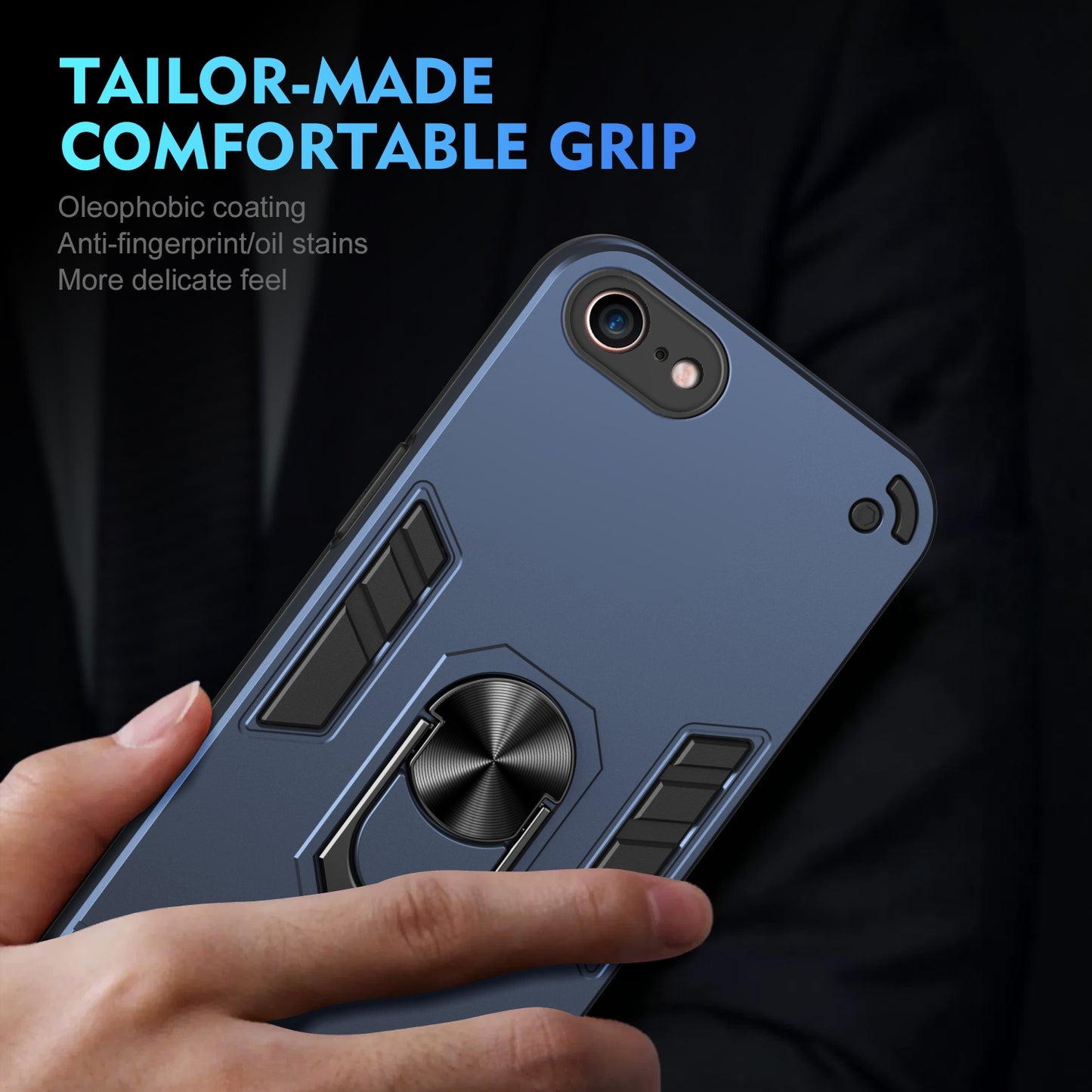 Shockproof iPhone SE 2022/SE 2020 Phone Case with 360° Rotatable Metal Ring Holder, Magnetic Car Mount Stand, Ultra-Thin PC & Silicone Protection Cover