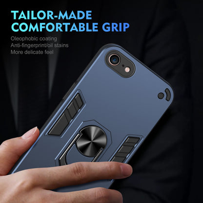 Shockproof iPhone SE 2022/SE 2020 Phone Case with 360° Rotatable Metal Ring Holder, Magnetic Car Mount Stand, Ultra-Thin PC & Silicone Protection Cover