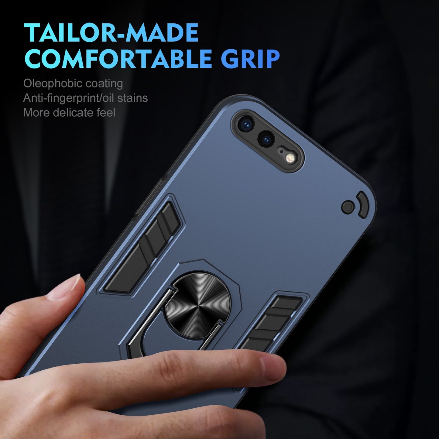 Shockproof iPhone 7 Plus Phone Case with 360° Rotatable Metal Ring Holder, Magnetic Car Mount Stand, Ultra-Thin PC & Silicone Protection Cover