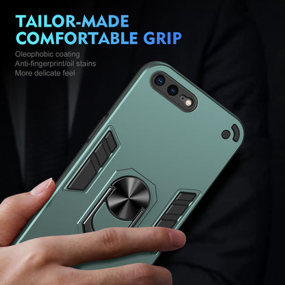 Shockproof iPhone 8 Plus Phone Case with 360° Rotatable Metal Ring Holder, Magnetic Car Mount Stand, Ultra-Thin PC & Silicone Protection Cover