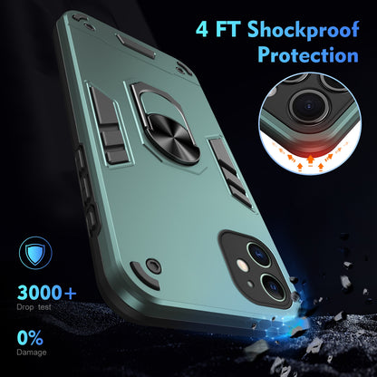 Shockproof iPhone 11 Phone Case with 360° Rotatable Metal Ring Holder, Magnetic Car Mount Stand, Ultra-Thin PC & Silicone Protection Cover