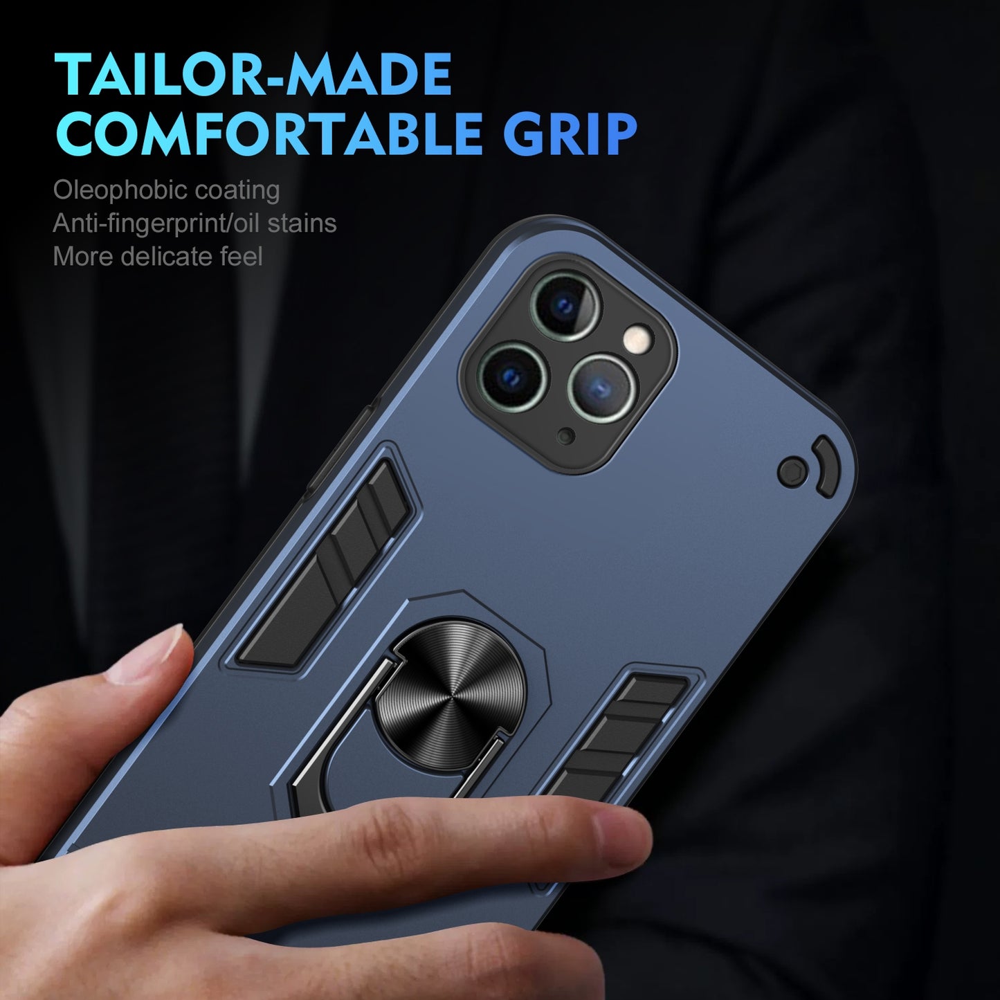 Shockproof iPhone 11 Pro Phone Case with 360° Rotatable Metal Ring Holder, Magnetic Car Mount Stand, Ultra-Thin PC & Silicone Protection Cover