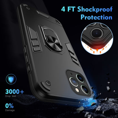 Shockproof iPhone 11 Pro Max Phone Case with 360° Rotatable Metal Ring Holder, Magnetic Car Mount Stand, Ultra-Thin PC & Silicone Protection Cover