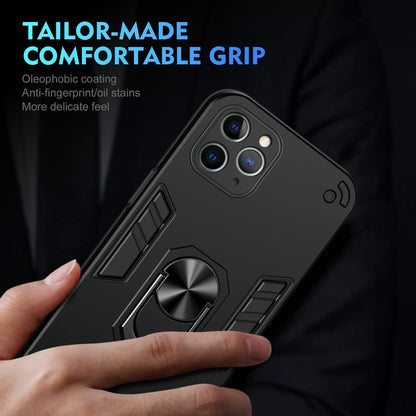 Shockproof iPhone 11 Pro Max Phone Case with 360° Rotatable Metal Ring Holder, Magnetic Car Mount Stand, Ultra-Thin PC & Silicone Protection Cover