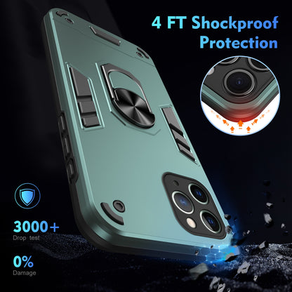 Shockproof iPhone 11 Pro Max Phone Case with 360° Rotatable Metal Ring Holder, Magnetic Car Mount Stand, Ultra-Thin PC & Silicone Protection Cover