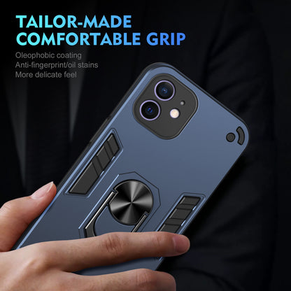 Shockproof iPhone 12 Phone Case with 360° Rotatable Metal Ring Holder, Magnetic Car Mount Stand, Ultra-Thin PC & Silicone Protection Cover