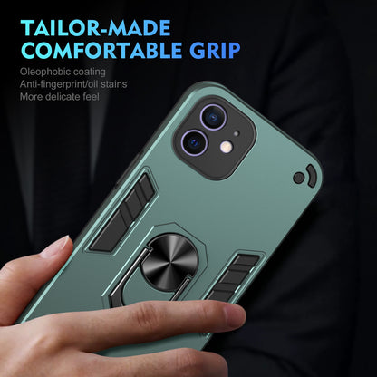 Shockproof iPhone 12 Phone Case with 360° Rotatable Metal Ring Holder, Magnetic Car Mount Stand, Ultra-Thin PC & Silicone Protection Cover