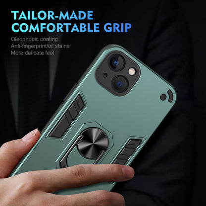 Shockproof iPhone 13 Phone Case with 360° Rotatable Metal Ring Holder, Magnetic Car Mount Stand, Ultra-Thin PC & Silicone Protection Cover