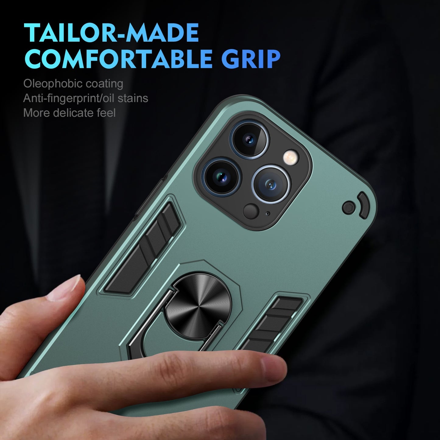 Shockproof iPhone 13 Pro Max Phone Case with 360° Rotatable Metal Ring Holder, Magnetic Car Mount Stand, Ultra-Thin PC & Silicone Protection Cover