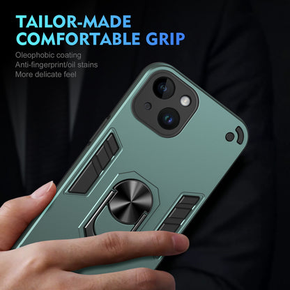 Shockproof iPhone 14 Phone Case with 360° Rotatable Metal Ring Holder, Magnetic Car Mount Stand, Ultra-Thin PC & Silicone Protection Cover