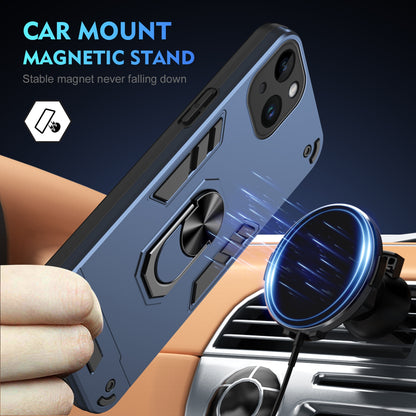 Shockproof iPhone 14 Plus Phone Case with 360° Rotatable Metal Ring Holder, Magnetic Car Mount Stand, Ultra-Thin PC & Silicone Protection Cover