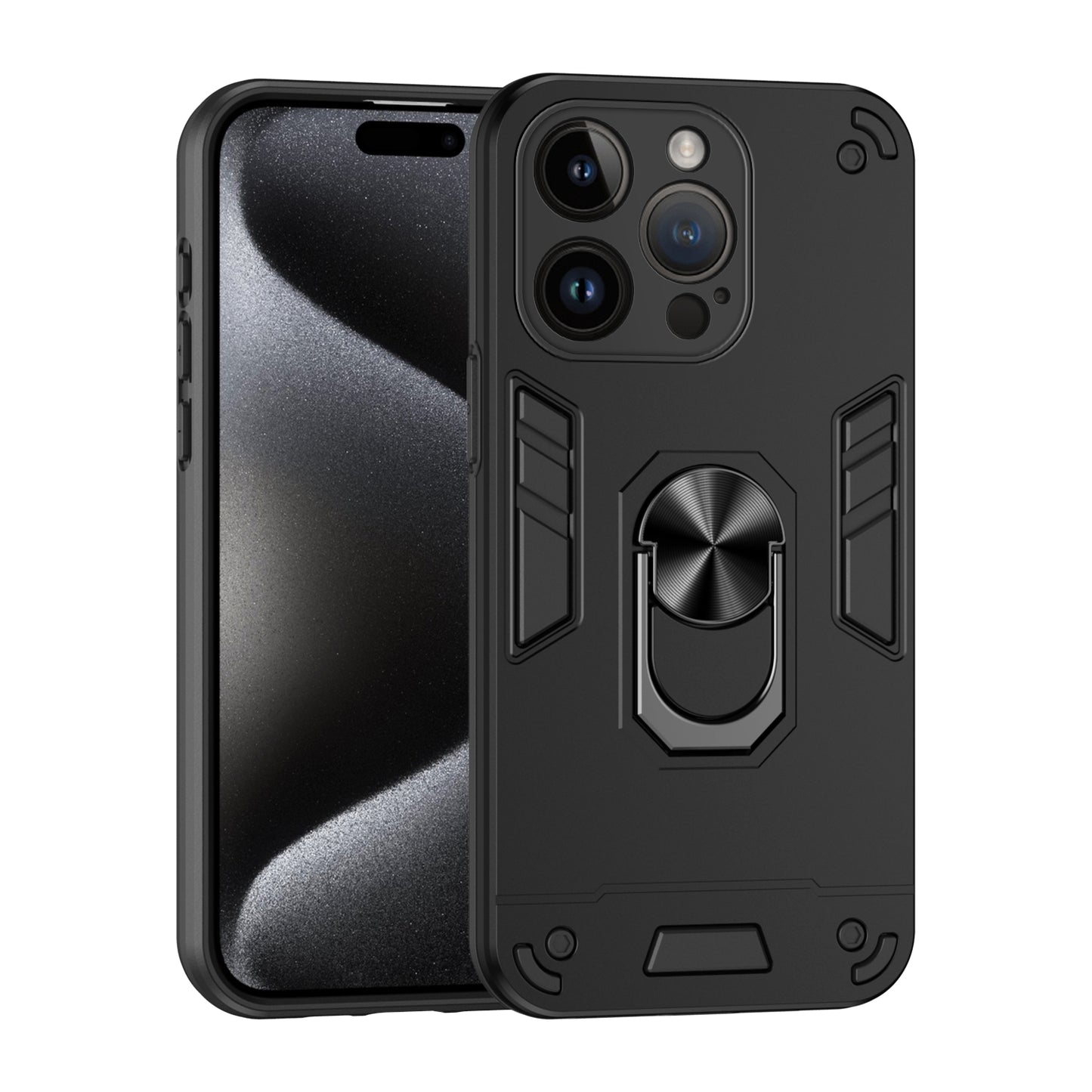 Shockproof iPhone 14 Pro Max Phone Case with 360° Rotatable Metal Ring Holder, Magnetic Car Mount Stand, Ultra-Thin PC & Silicone Protection Cover