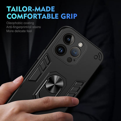 Shockproof iPhone 14 Pro Max Phone Case with 360° Rotatable Metal Ring Holder, Magnetic Car Mount Stand, Ultra-Thin PC & Silicone Protection Cover