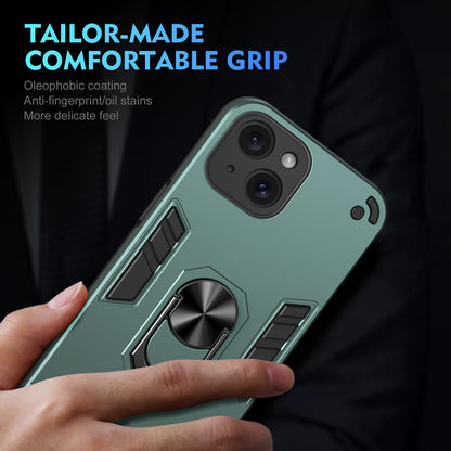 Shockproof iPhone 15 Phone Case with 360° Rotatable Metal Ring Holder, Magnetic Car Mount Stand, Ultra-Thin PC & Silicone Protection Cover