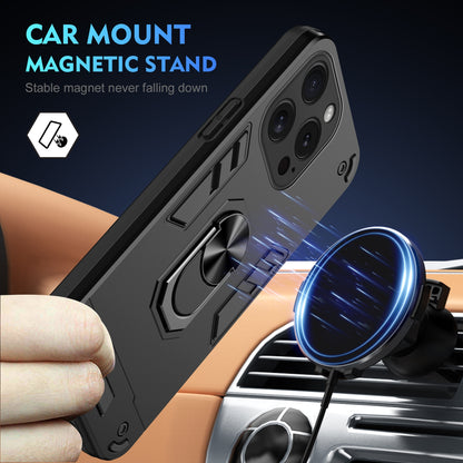 Shockproof iPhone 15 Pro Phone Case with 360° Rotatable Metal Ring Holder, Magnetic Car Mount Stand, Ultra-Thin PC & Silicone Protection Cover