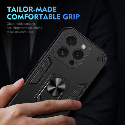 Shockproof iPhone 15 Pro Max Phone Case with 360° Rotatable Metal Ring Holder, Magnetic Car Mount Stand, Ultra-Thin PC & Silicone Protection Cover