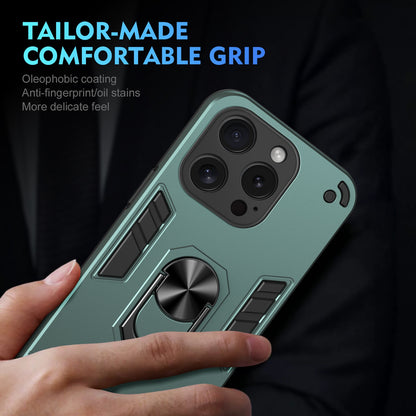 Shockproof iPhone 15 Pro Max Phone Case with 360° Rotatable Metal Ring Holder, Magnetic Car Mount Stand, Ultra-Thin PC & Silicone Protection Cover