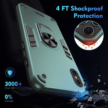 Shockproof iPhone X/XS Phone Case with 360° Rotatable Metal Ring Holder, Magnetic Car Mount Stand, Ultra-Thin PC & Silicone Protection Cover