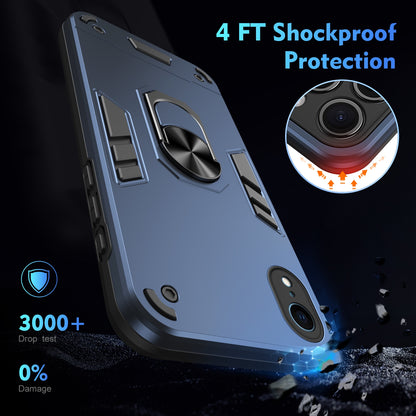 Shockproof iPhone XR Phone Case with 360° Rotatable Metal Ring Holder, Magnetic Car Mount Stand, Ultra-Thin PC & Silicone Protection Cover