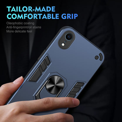 Shockproof iPhone XR Phone Case with 360° Rotatable Metal Ring Holder, Magnetic Car Mount Stand, Ultra-Thin PC & Silicone Protection Cover