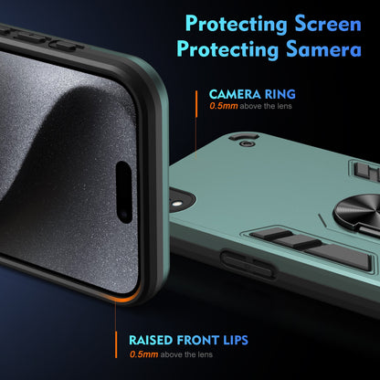 Shockproof iPhone XR Phone Case with 360° Rotatable Metal Ring Holder, Magnetic Car Mount Stand, Ultra-Thin PC & Silicone Protection Cover