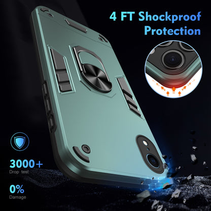 Shockproof iPhone XR Phone Case with 360° Rotatable Metal Ring Holder, Magnetic Car Mount Stand, Ultra-Thin PC & Silicone Protection Cover