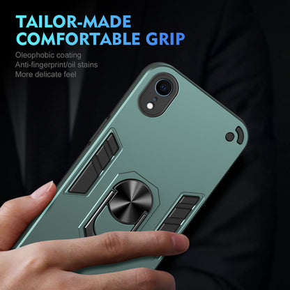 Shockproof iPhone XR Phone Case with 360° Rotatable Metal Ring Holder, Magnetic Car Mount Stand, Ultra-Thin PC & Silicone Protection Cover