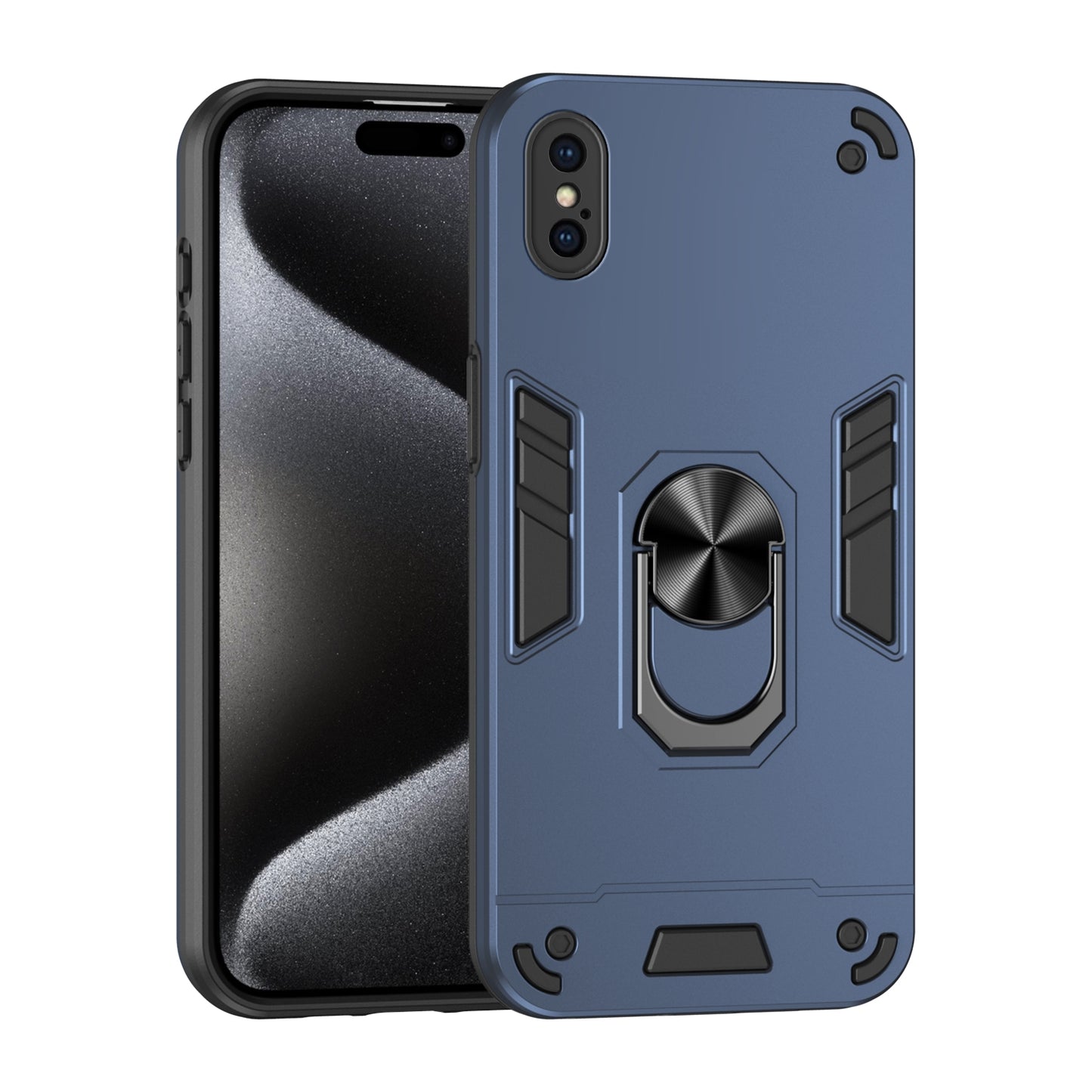 Shockproof iPhone XS Max Phone Case with 360° Rotatable Metal Ring Holder, Magnetic Car Mount Stand, Ultra-Thin PC & Silicone Protection Cover