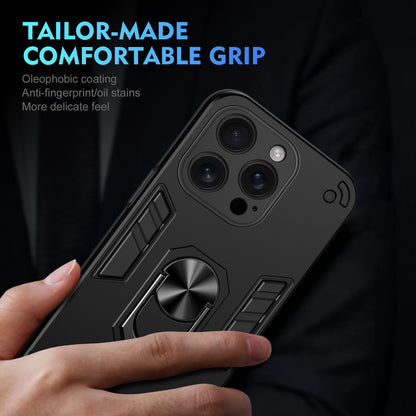 Shockproof iPhone 16 Pro Max Phone Case with 360° Rotatable Metal Ring Holder, Magnetic Car Mount Stand, Ultra-Thin PC & Silicone Protection Cover