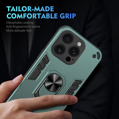 Shockproof iPhone 16 Pro Max Phone Case with 360° Rotatable Metal Ring Holder, Magnetic Car Mount Stand, Ultra-Thin PC & Silicone Protection Cover