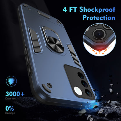 Shockproof vivo V27 Phone Case with 360° Rotatable Metal Ring Holder, Magnetic Car Mount Stand, Ultra-Thin PC & Silicone Protection Cover