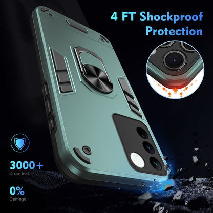 Shockproof vivo V27 Phone Case with 360° Rotatable Metal Ring Holder, Magnetic Car Mount Stand, Ultra-Thin PC & Silicone Protection Cover