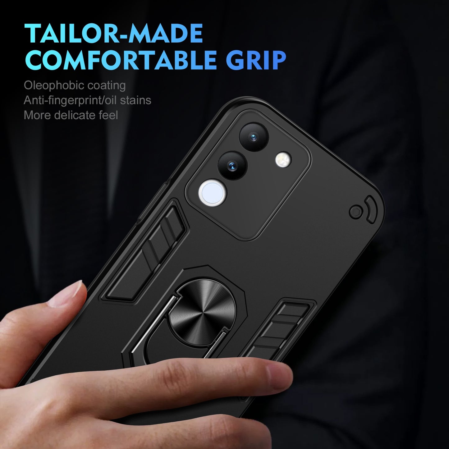 Shockproof vivo V29e 5G Phone Case with 360° Rotatable Metal Ring Holder, Magnetic Car Mount Stand, Ultra-Thin PC & Silicone Protection Cover