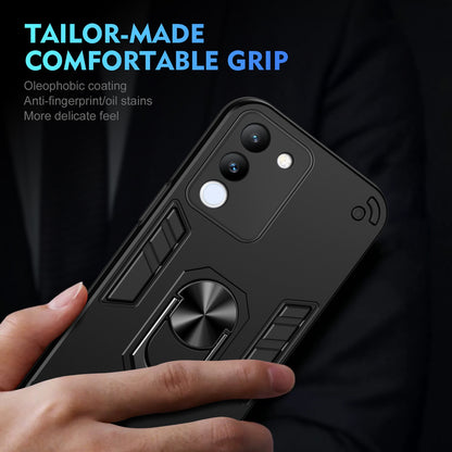 Shockproof vivo V29e 5G Phone Case with 360° Rotatable Metal Ring Holder, Magnetic Car Mount Stand, Ultra-Thin PC & Silicone Protection Cover