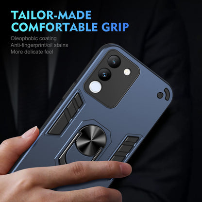 Shockproof vivo V29e 5G Phone Case with 360° Rotatable Metal Ring Holder, Magnetic Car Mount Stand, Ultra-Thin PC & Silicone Protection Cover