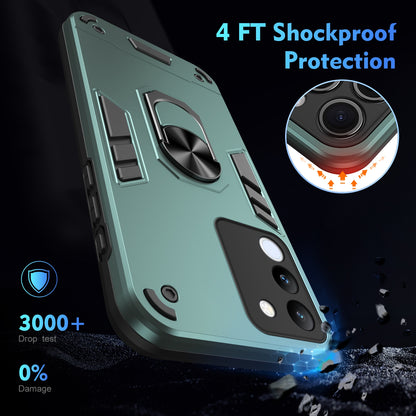Shockproof vivo V29e 5G Phone Case with 360° Rotatable Metal Ring Holder, Magnetic Car Mount Stand, Ultra-Thin PC & Silicone Protection Cover