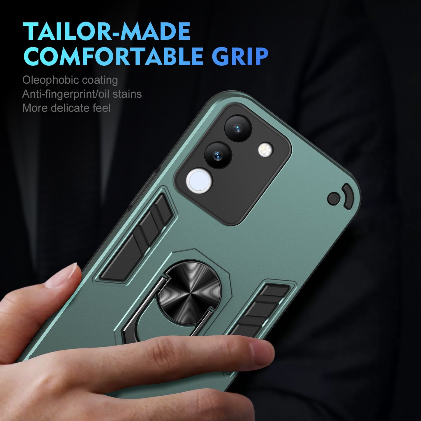 Shockproof vivo V29e 5G Phone Case with 360° Rotatable Metal Ring Holder, Magnetic Car Mount Stand, Ultra-Thin PC & Silicone Protection Cover