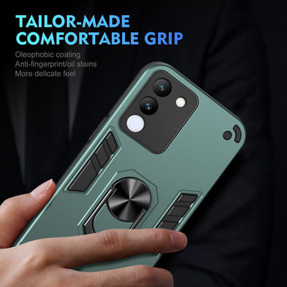 Shockproof vivo V29e 5G Phone Case with 360° Rotatable Metal Ring Holder, Magnetic Car Mount Stand, Ultra-Thin PC & Silicone Protection Cover