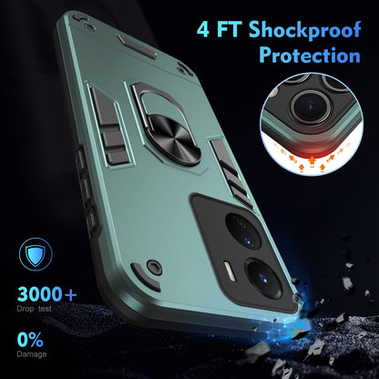 Shockproof vivo Y16 Phone Case with 360° Rotatable Metal Ring Holder, Magnetic Car Mount Stand, Ultra-Thin PC & Silicone Protection Cover