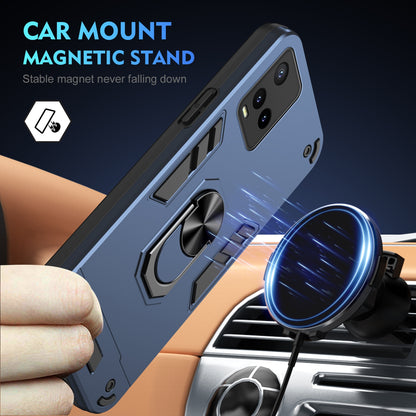 Shockproof vivo Y33s Phone Case with 360° Rotatable Metal Ring Holder, Magnetic Car Mount Stand, Ultra-Thin PC & Silicone Protection Cover