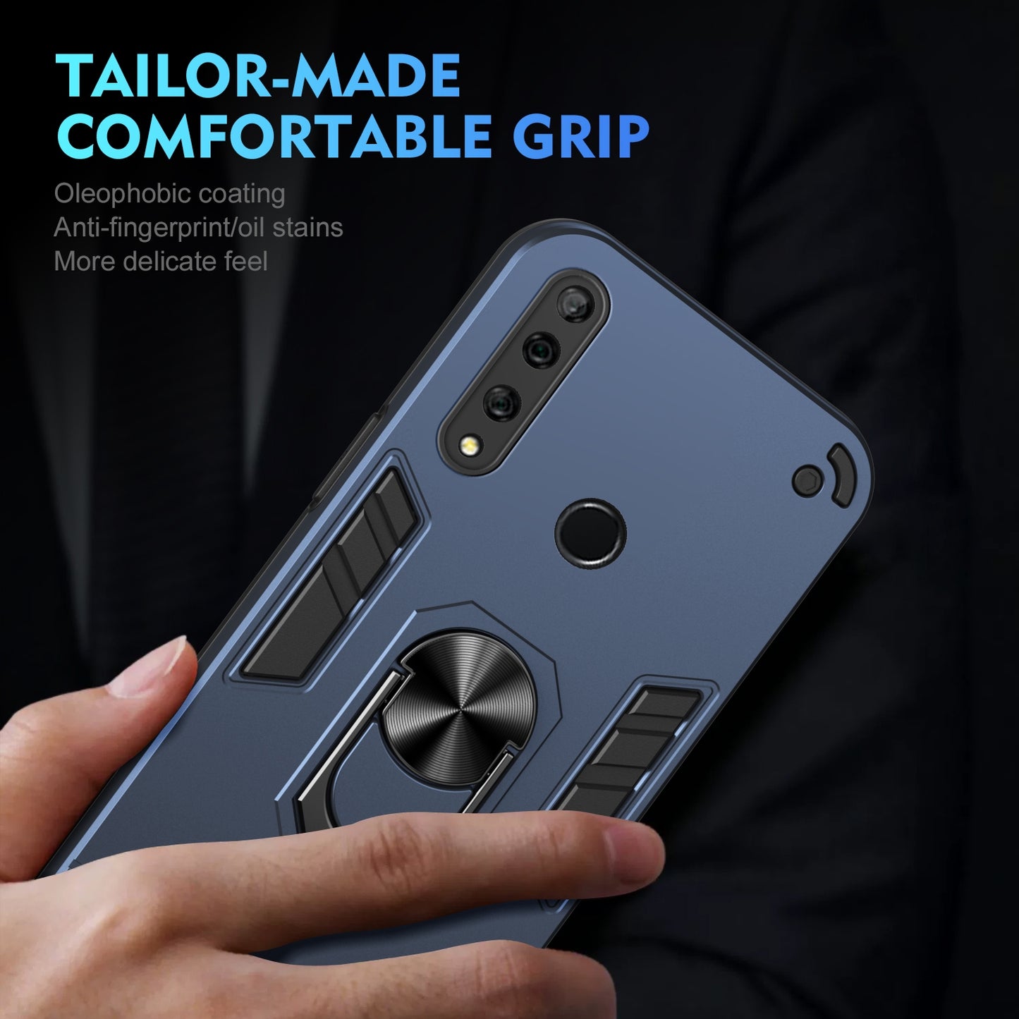 Shockproof Huawei Y9 Prime 2019 Phone Case with 360° Rotatable Metal Ring Holder, Magnetic Car Mount Stand, Ultra-Thin PC & Silicone Protection Cover