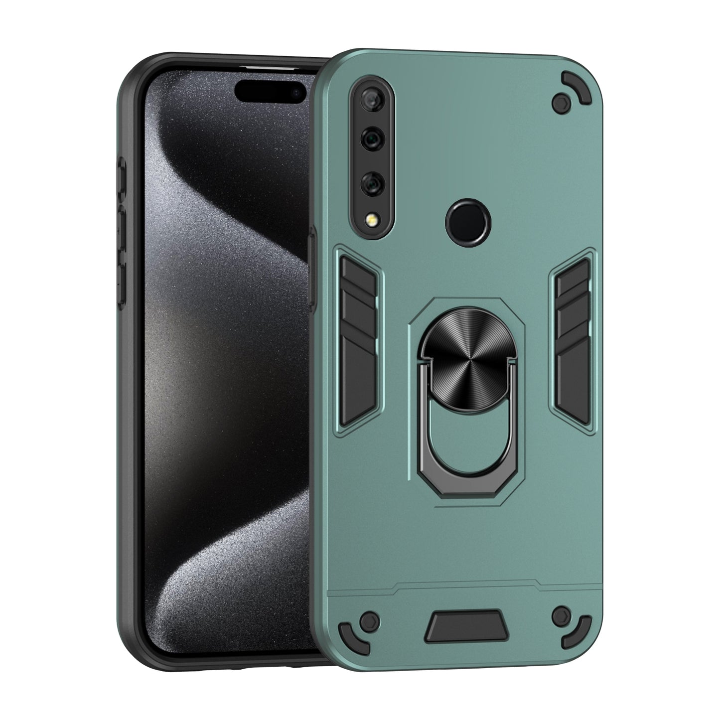 Shockproof Huawei Y9 Prime 2019 Phone Case with 360° Rotatable Metal Ring Holder, Magnetic Car Mount Stand, Ultra-Thin PC & Silicone Protection Cover
