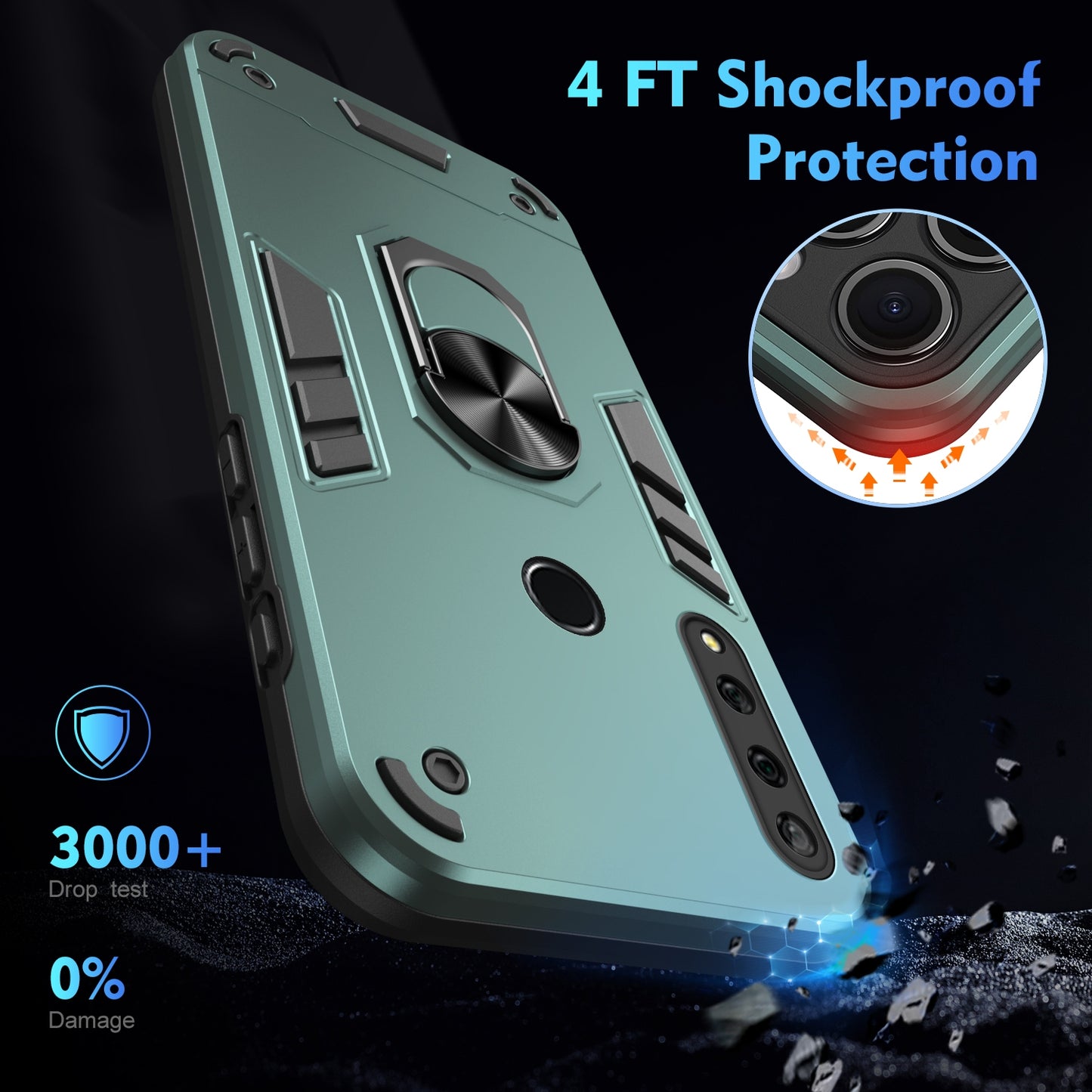 Shockproof Huawei Y9 Prime 2019 Phone Case with 360° Rotatable Metal Ring Holder, Magnetic Car Mount Stand, Ultra-Thin PC & Silicone Protection Cover